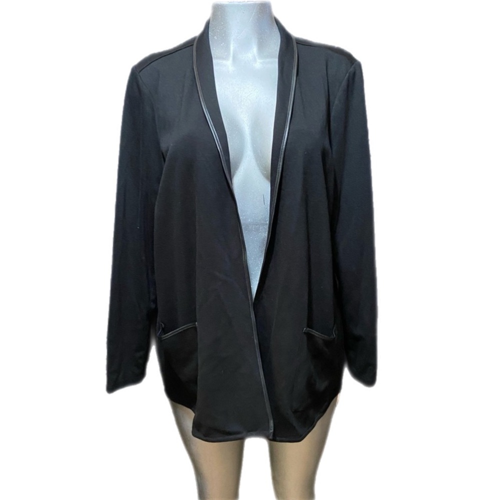 Weekends by Chico’s Easywear Black Cardigan Sweater Open Front Pockets Size XL